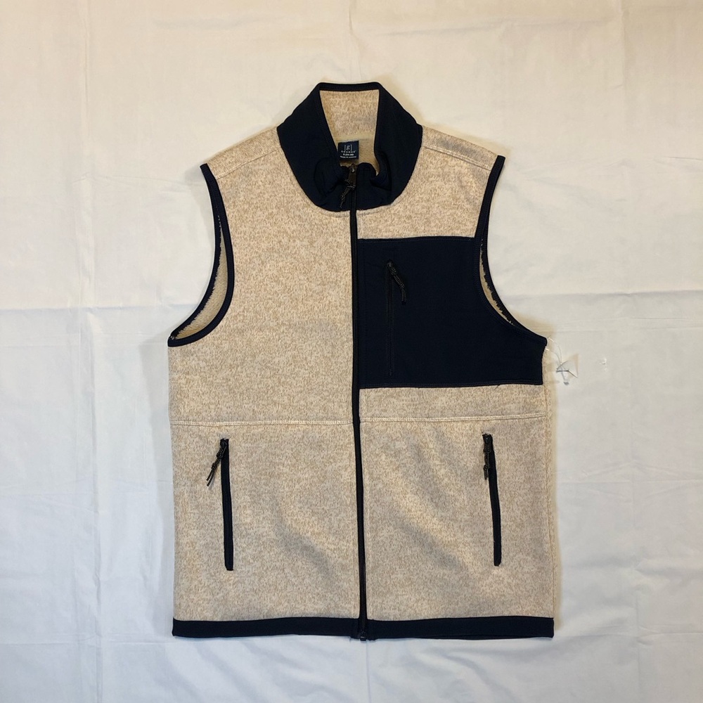 NWOT George Men’s Full Zip Oatmeal Heather & Black Sweater Fleece Vest S